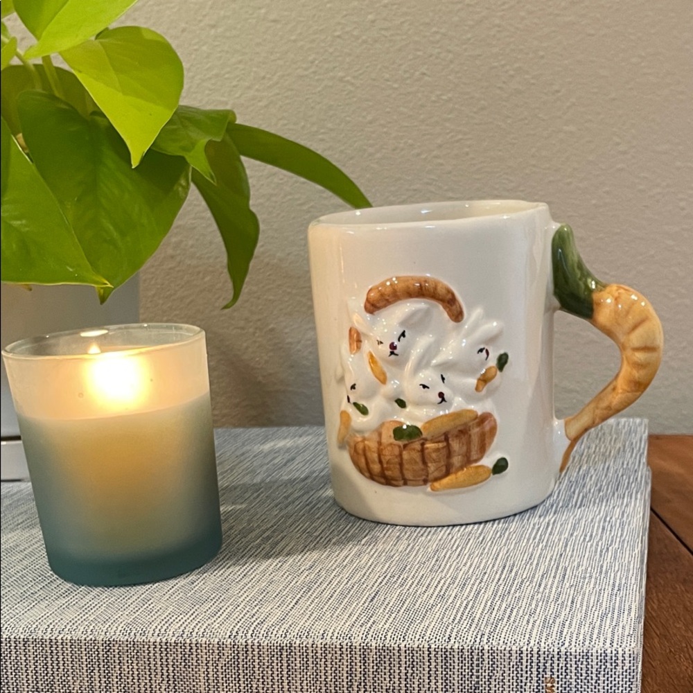 Vintage 3D Rabbits in a Basket Mug l Made in Brazil